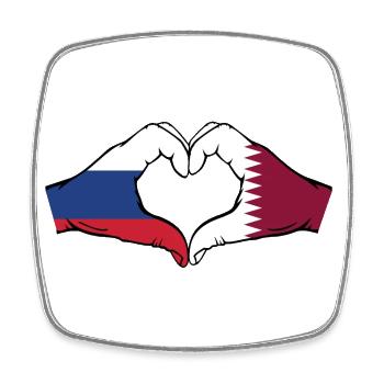 Russia Qatar Flag Hands Heart Shape - Square fridge magnet - white - Front