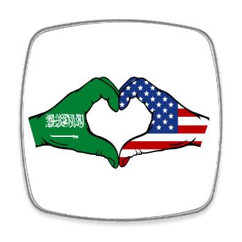 Arabie Saoudite États-Unis Drapeau Mains Coeur Forme - Magnet carré - blanc - Devant