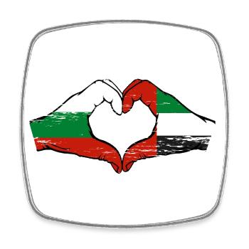 Bulgaria United Arab Emirates Flag Heart - Square fridge magnet - white - Front