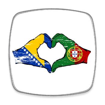 Bosnien Portugal Flagge Hände Herzform used - Viereckiger Kühlschrankmagnet - Weiß - Vorne