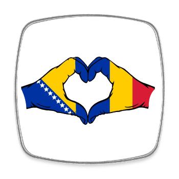Bosnia Romania Flag Hands Heart Shape - Square fridge magnet - white - Front
