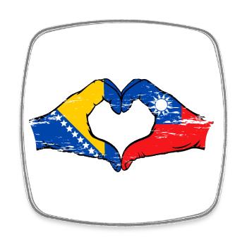 Bosnie Taiwan drapeau mains forme de coeur utilisé - Magnet carré - blanc - Devant