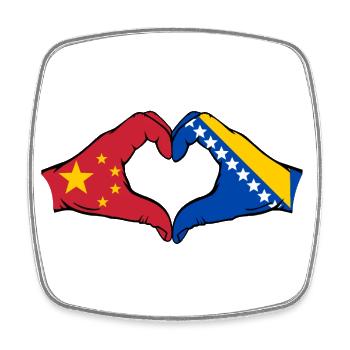 China Bosnien Flagge Hände Herzform - Viereckiger Kühlschrankmagnet - Weiß - Vorne