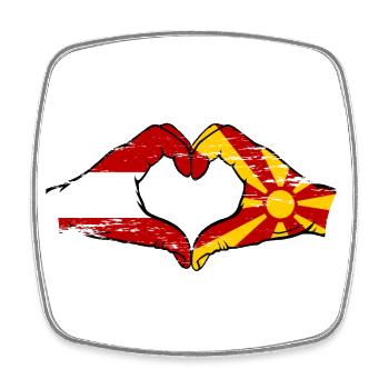Austria Macedonia Flag Hands Heart Shape Used - Square fridge magnet - white - Front