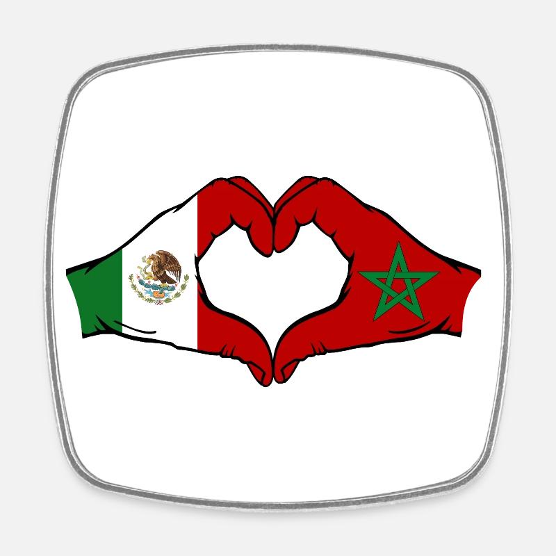 Mexique Maroc Drapeau Mains Coeur Forme - Magnet carré - blanc