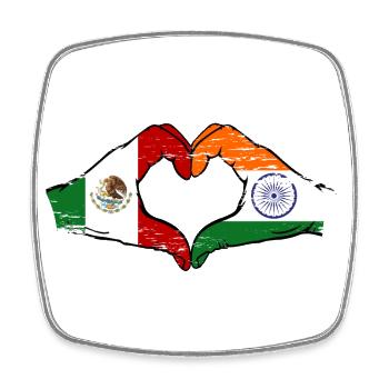 Mexico India flag hands heart shape used - Square fridge magnet - white - Front