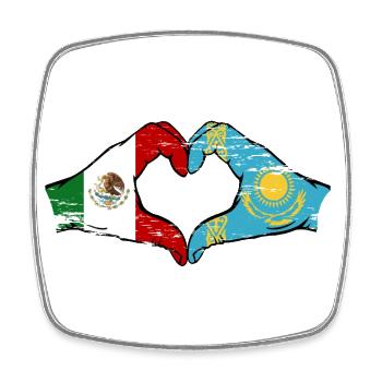 Mexique Kazakhstan Drapeau Mains Coeur Forme Utilisé - Magnet carré - blanc - Devant
