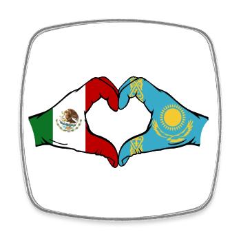 Mexique Kazakhstan Drapeau Mains Coeur Forme - Magnet carré - blanc - Devant
