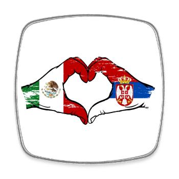 Mexique Serbie drapeau mains forme coeur utilisé - Magnet carré - blanc - Devant