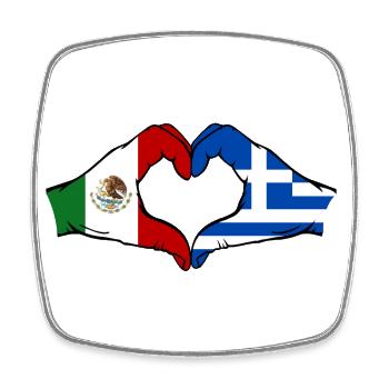 Mexiko Griechenland Flagge Hände Herzform - Viereckiger Kühlschrankmagnet - Weiß - Vorne