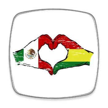 Mexico Bolivia flag hands heart shape used - Square fridge magnet - white - Front