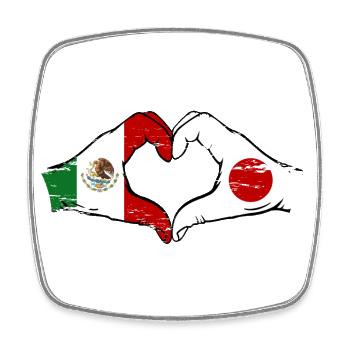 Mexico Japan Flag Hands Heart Shape Used - Square fridge magnet - white - Front