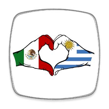 Mexique Uruguay drapeau mains forme de coeur utilisé - Magnet carré - blanc - Devant