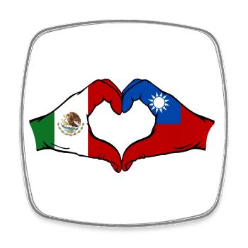 Mexique Taiwan drapeau mains forme de coeur - Magnet carré - blanc - Devant