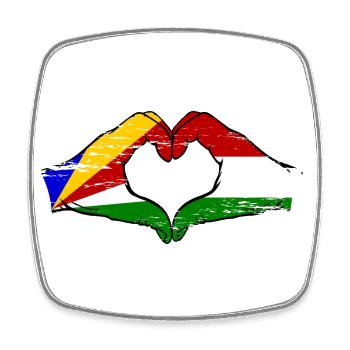 Seychelles Hongrie drapeau mains forme de coeur utilisé - Magnet carré - blanc - Devant