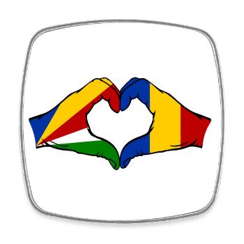 Seychelles Roumanie Drapeau Mains Coeur Forme - Magnet carré - blanc - Devant
