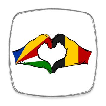Seychelles Belgique Drapeau Mains Coeur Forme - Magnet carré - blanc - Devant
