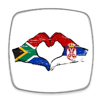 Afrique du Sud Serbie drapeau mains coeur utilisé - Magnet carré - blanc - Devant