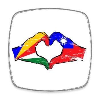 Seychelles Taïwan drapeau mains forme de coeur utilisé - Magnet carré - blanc - Devant