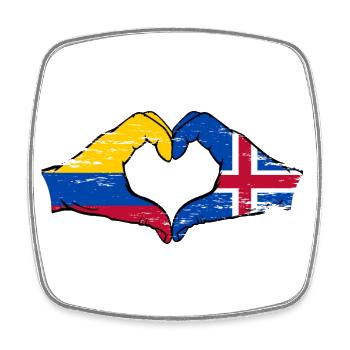 Colombia Iceland flag hands heart shape used - Square fridge magnet - white - Front