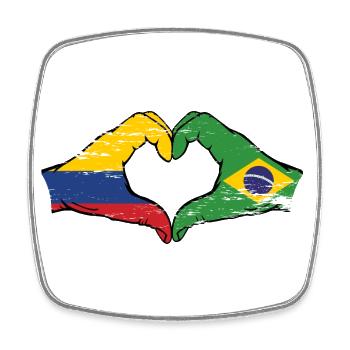 Colombia Brazil flag hands heart shape used - Square fridge magnet - white - Front