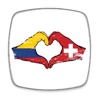 Kolumbien Schweiz Flagge Hände Herzform used - Viereckiger Kühlschrankmagnet - Weiß - Vorne