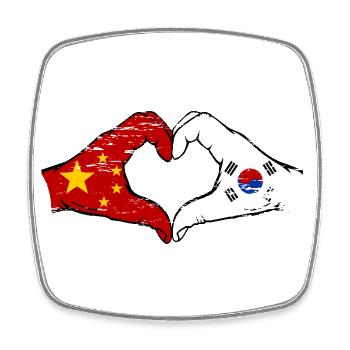 China South Korea Flag Hands Heart Shape Used - Square fridge magnet - white - Front