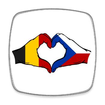 Belgique République tchèque drapeau mains coeur - Magnet carré - blanc - Devant