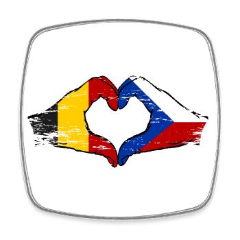 Belgique République tchèque drapeau mains coeur utilisé - Magnet carré - blanc - Devant