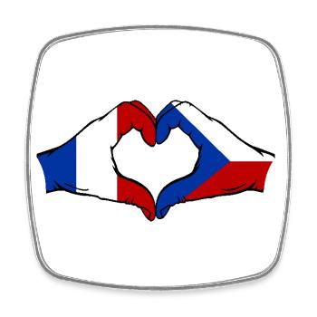 France République tchèque drapeau mains forme coeur - Magnet carré - blanc - Devant