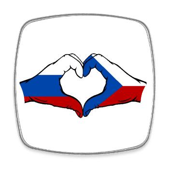 Russia Czech Republic Flag Hands Heart Shape - Square fridge magnet - white - Front