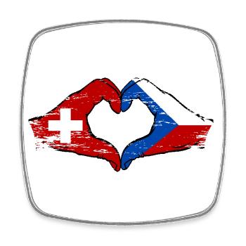 Switzerland Czech Republic Flag Hands Heart Shape Used - Square fridge magnet - white - Front