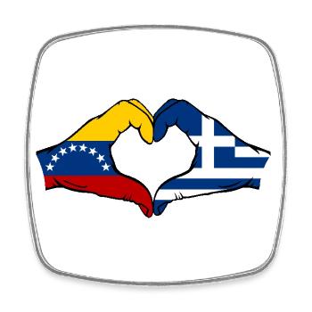 Venezuela Greece Flag Hands Heart Shape - Square fridge magnet - white - Front