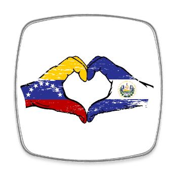 Venezuela El Salvador Flag Hands Heart Shape Used - Square fridge magnet - white - Front
