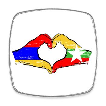 Armenia Myanmar flag hands heart shape used - Square fridge magnet - white - Front