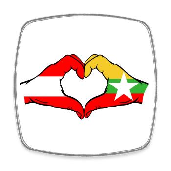 Austria Myanmar Flag Hands Heart Shape - Square fridge magnet - white - Front