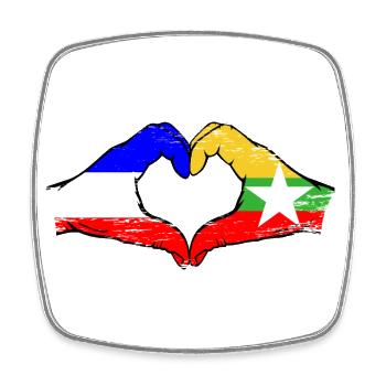 Holland Myanmar flag hands heart shape used - Square fridge magnet - white - Front
