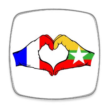 France Myanmar Flag Hands Heart Shape - Square fridge magnet - white - Front