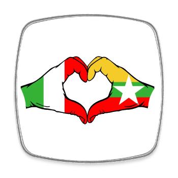 Italy Myanmar Flag Hands Heart Shape - Square fridge magnet - white - Front