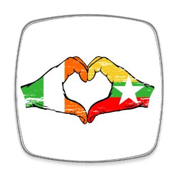 Ireland Myanmar flag hands heart shape used - Square fridge magnet - white - Front