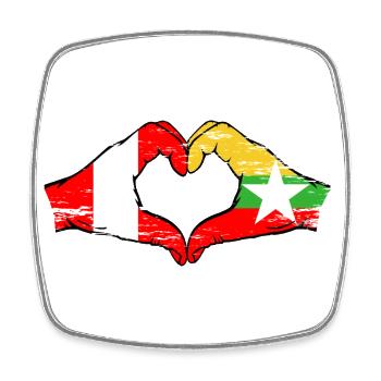 Peru Myanmar flag hands heart shape used - Square fridge magnet - white - Front