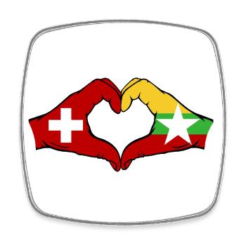 Switzerland Myanmar Flag Hands Heart Shape - Square fridge magnet - white - Front