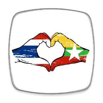 Thailand Myanmar flag hands heart shape used - Square fridge magnet - white - Front