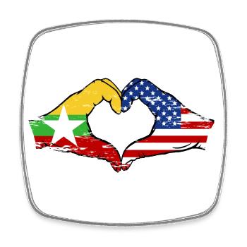 Myanmar USA flag hands heart shape used - Square fridge magnet - white - Front