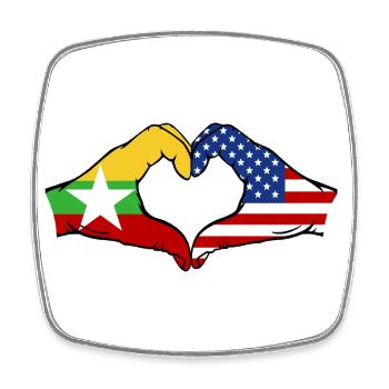 Myanmar USA Flag Hands Heart Shape - Square fridge magnet - white - Front