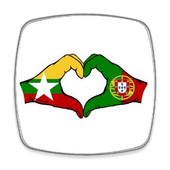 Myanmar Portugal Flag Hands Heart Shape - Square fridge magnet - white - Front