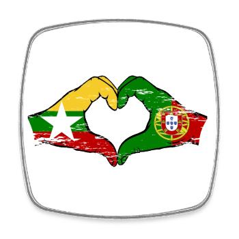 Myanmar Portugal drapeau mains forme de coeur utilisé - Magnet carré - blanc - Devant