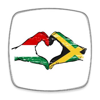 Hungary Jamaica Flag Hands Heart Shape Used - Square fridge magnet - white - Front