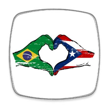 Brésil Porto Rico drapeau mains forme de coeur utilisé - Magnet carré - blanc - Devant