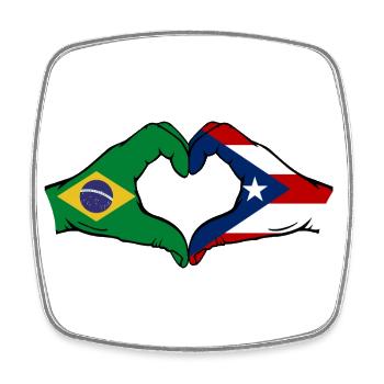 Brésil Porto Rico Drapeau Mains Coeur Forme - Magnet carré - blanc - Devant